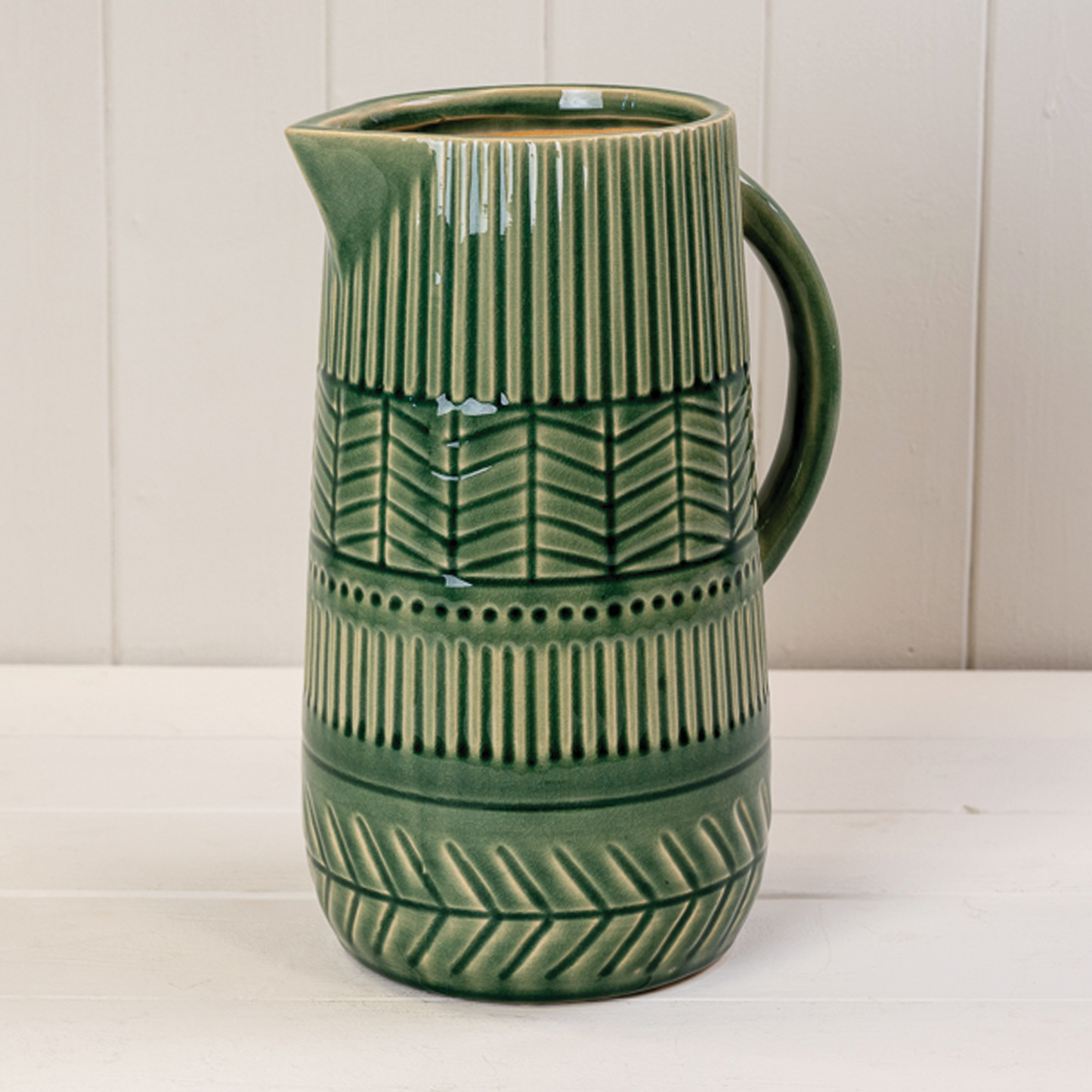 Mid-Century Green Ceramic Pitcher