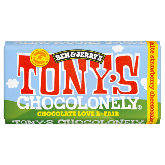 Tony's Chocolonely + Ben & Jerry's White Strawberry Cheesecake Chocolate Bar 180g