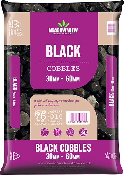 Ebony Black Cobbles 30-60mm