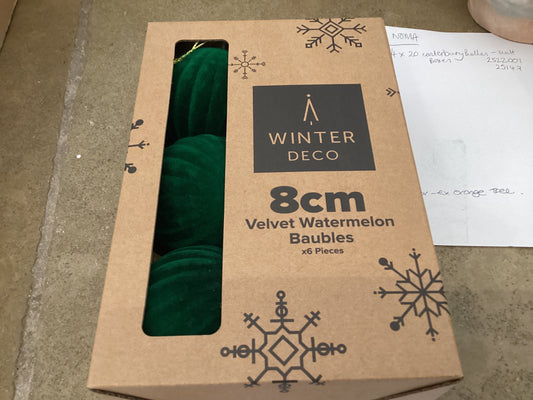 APAC 8cm Green Velvet Watermelon Bauble Pack