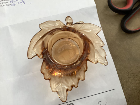 Gisela Graham Dark Amber Glass Maple Leaf Tea Light Holder