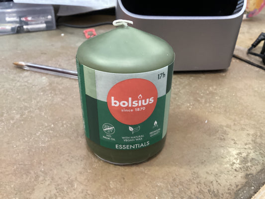 APAC Bolsius Essential Pillar Candle Olive Green 80x58mm
