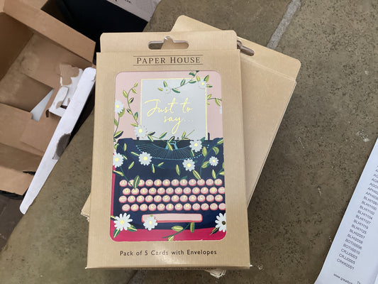 The Great British Card Co Pack of 5 Cards - Just to Say Typewriter