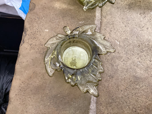 Gisela Graham Green Glass Maple Leaf Tea Light Holder