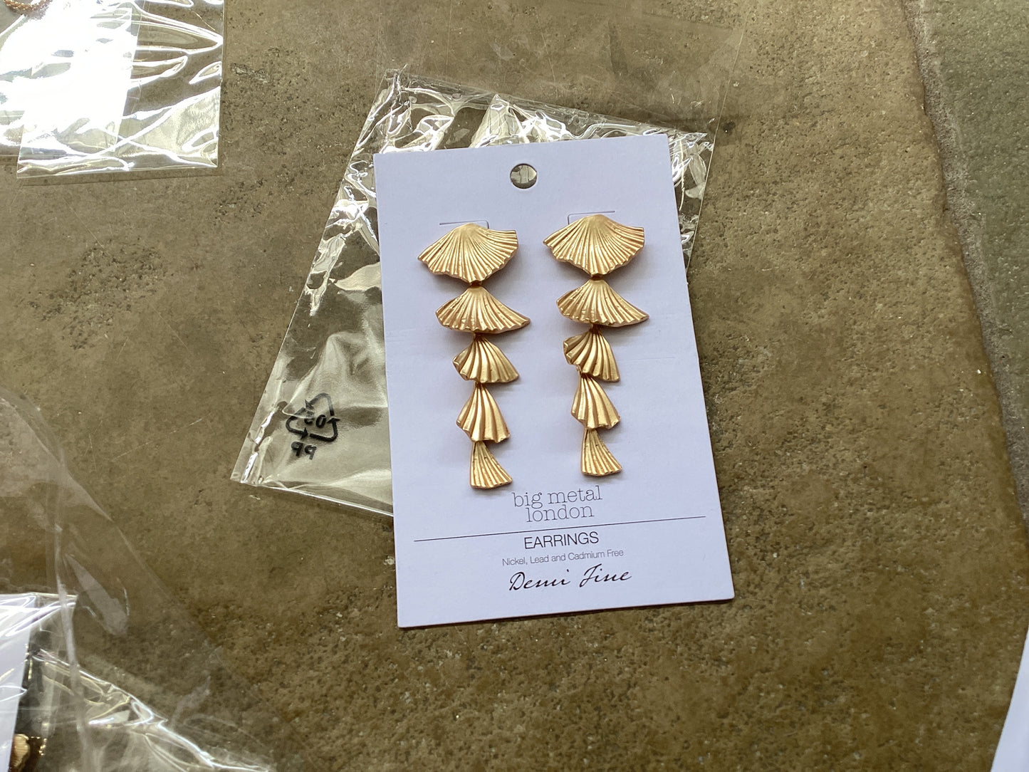 Big Metal London Freya Fan Drop Long Tiered Earrings Gold 3313G