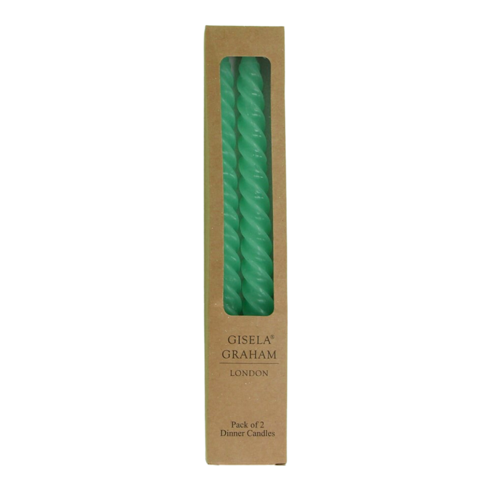 Gisela Graham- Box of 2 Twist Taper Candle - Pastel Mint Green
