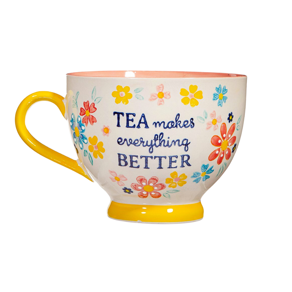Sass & Belle Folk Floral Teacup - "Tea Makes Everything Better"