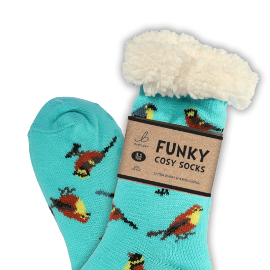 Funky Cosy Sherpa Socks (Garden Birds)