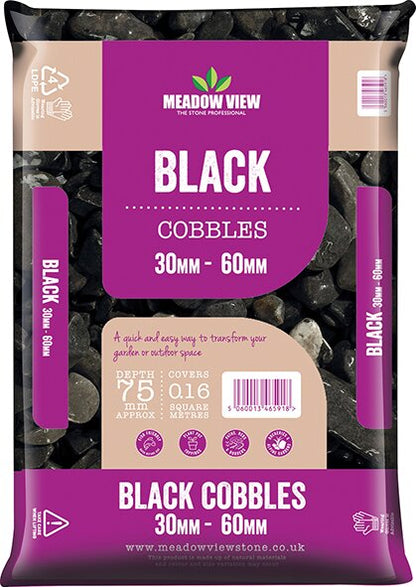 Ebony Black Cobbles 30-60mm